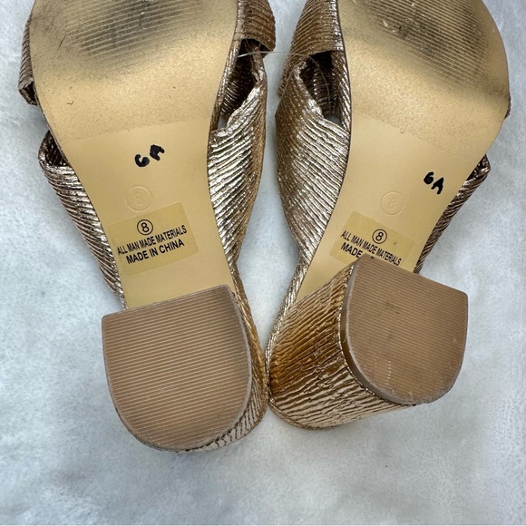 Lulus Bow Rose Gold Metallic Chunky Heel Size 8 - Picture 5 of 10